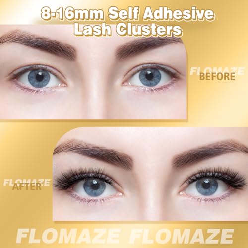 Self Adhesive Eyelashes, 240 PCS Self Adhesive Eyelash Clusters, No Glue Needed, Dual-row Glue Strips 8-16mm Mixed Individual Lash Extension Super Sticky False Lashes