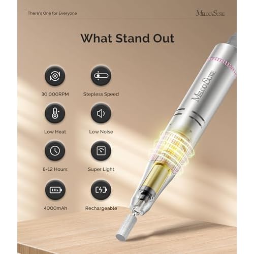 MelodySusie Entry-Level Clip-On Rechargeable Nail Drill, SC320F 30000RPM E-File with Pastel & Colorful Design for Manicure Shaping & Gel Removal, Ideal for Training, Nail Art Practice & Home Use.
