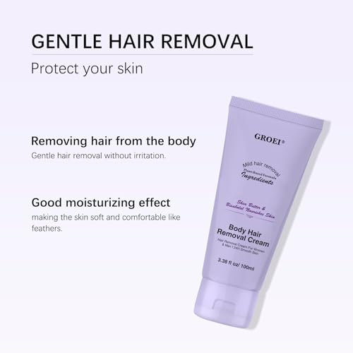 Body Hair Cream for Women & Men, Plant-Based Formula with Shea Butter, Skin-Smoothing Moisture Care, 3.38 fl oz