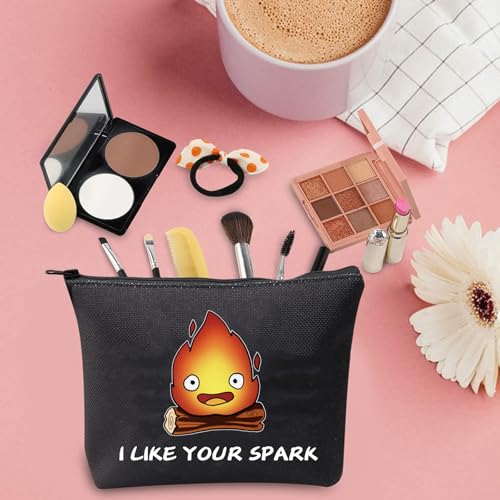 TSOTMO Calcifer Makeup Bag Calcifer Japanese Anime Inspired Gift For Anime Lovers Fire Gift (SPARK BLK)