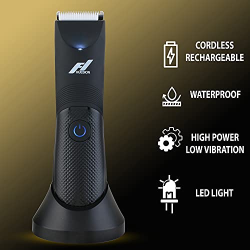 Fhuesion¢ç Manscape Trimmer for Men -IPX7 Waterproof Ball Trimmer w/Light & Ceramic Blade, Body Groomer for Pubic/Body/Groin Grooming, Electric Razor Shavers USB-C Charging, No Nicks, Gifts for Him