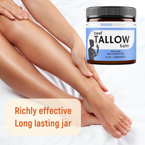 Beef Tallow for Skin ? Just 2 Ingredients ? Natural Tallow & Sweet Almond Oil, 5 oz Unscented Moisturizer for Dry & Sensitive Skin ? Hydrating Balm