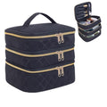 Large Makeup Bag 3 Layers with Handle Travel Makeup Bag Organizer Toiletry Accessories Bottles, Brushes, and Skin Care Products (Blakc)