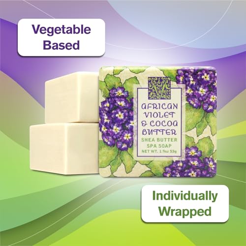 Greenwich Bay Mini Botanical Soap Bars ? 12 Pack 1.9 oz Each ? Individually Wrapped Guest Soaps for Airbnb, Spa, Travel, Bath ? Travel Size Bar Soap Set, African Violet