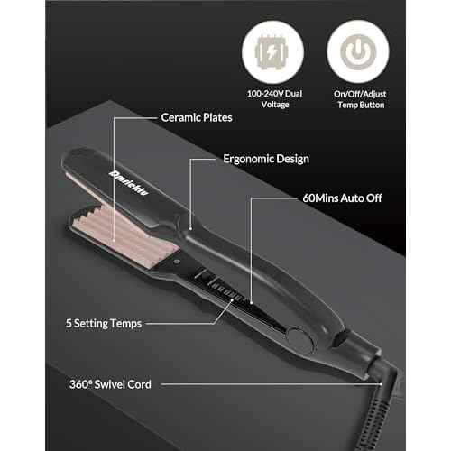 Hair Crimper for Volumizing Fluffy Hairstyle, Crimper Hair Iron with Ceramic Plates, Crimping Iron Tool for Women Girls Hair Waver Dual Voltage, Auto Off