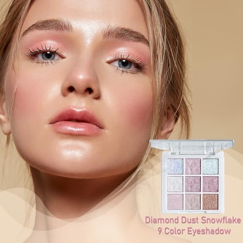 9-Color Glitter Eyeshadow Palette Set ? High Pigment Matte & Shimmer Eye Shadow Powder, Creamy Waterproof Long-Lasting Makeup Palettes for Natural to Bold Eye Looks,25# Snow White