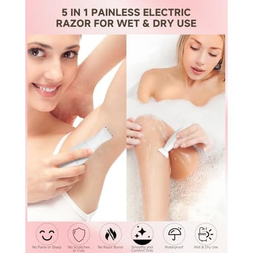 Bikini Trimmer for Women, Rechargeable 4H Use Electric Razors for Women with LED Display Painless 5 in 1 Facial Nose Pubic Hair Removal IPX7 Waterproof Body Shaver for Leg Armpit Eyebrows Femal Gift