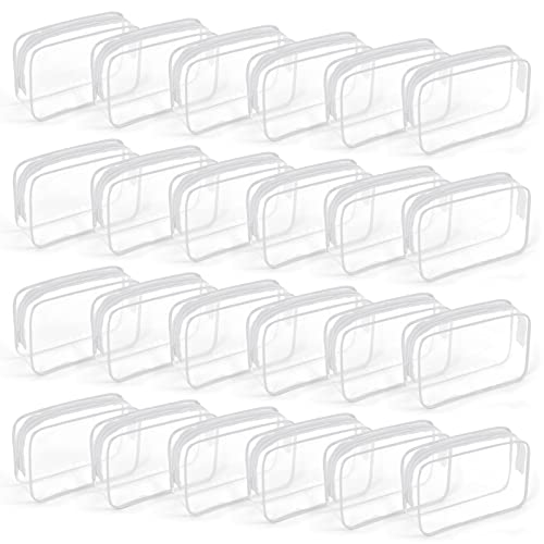 TISRATOK 24 PCS Clear Toiletry Bag for Women Men, Transparent Cosmetic Bag for Travel Makeup Organizer TSA Approved Pouch - White,Medium