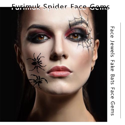 2 Sheets Spider Face Jewels Gems Tattoos for Halloween Makeup, Spider Web Crystal Rhinestone Temporary Sticker Body Face Jewels Stick on Halloween Festival Rave Party Dress-up