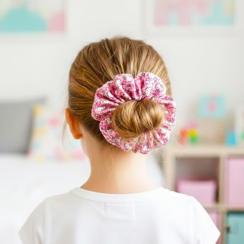Hello Kitty Scrunchie Set - My Melody, Kuromi and Cinnamoroll Bundle with 8 Scrunchies, 4 Hair Clips, Stickers, More | Hello Kitty Hair Ties for Girls