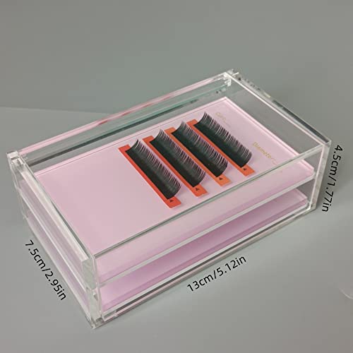 2 Layers Acrylic Eyelash Pallet Organizer Box, Grafting Eyelash Clear Makeup Display Container for False lashes Transparent Storage Case (Pink)