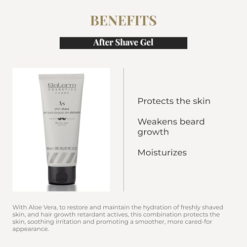 SALERM - After Shave for Men - Homme Barber Line - 100 ml - Transparent Hydrating Gel for Post-Shave - Protects Skin - Weakens Beard Growth
