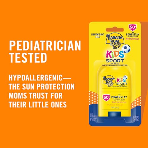 Banana Boat Kids Sport Sunscreen Stick Travel Sunscreen, SPF 50, 0.5oz each, Twin Pack