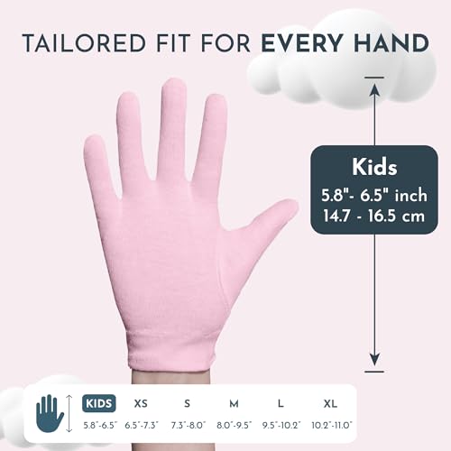 7 Pairs Cottonnerie Cotton Gloves for Dry Hands Sleeping, Moisturizing Gloves Overnight, Hand Moisturizer Gloves, Moisture Gloves for Dry Hands Overnight, Sleeping Eczema Gloves, Kids,Pink