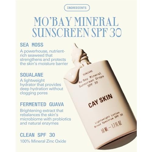 Cay Skin Mo'Bay Mineral Sunscreen Drops SPF 30 ? Broad Spectrum Face Sunscreen & Makeup Primer ? Lightweight, Moisturizing, Reef Safe Lotion with Natural Finish for All Skin Types ? 2-Pack, 1.7 oz.