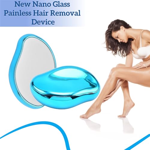 Nano Glass Painless Hair Removal Device, Blue and White, Skin-Friendly Crystal Surface, 2.56 Inch Oval Design, Professional Body Hair Remover