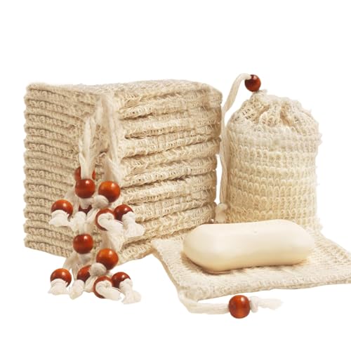 Natural Sisal Soap Saver Bag for Soap Bar Organic Soap Pouch for Exfoliating Lathers and Air Dry Soap Bar Shower Soap Saver Bag (20pcs)