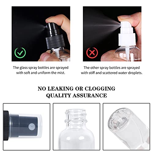 2oz Glass Spray Bottle, Fine Mist Boston Glass Bottles with Black Fine Mist Sprayer Small Clear Bottles for Essential Oils, Bath, Beauty, Hair & Cleaning, Clear, Pack of 12