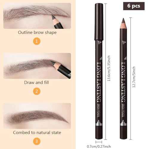 6Pcs Eyebrow Pencils for Women, Wooden Hard-Core Dark Brown Eyebrow and Eyeliner Pencil, Long Lasting Waterproof and Sweat-Proof, Beginner Makeup Brow Pencil,Create a Natural Eye Brow Makeup