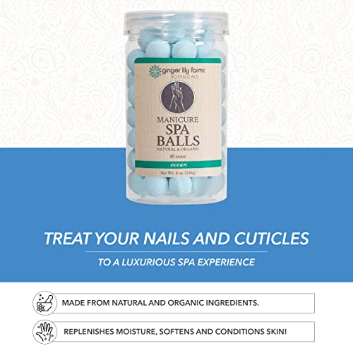 Ginger Lily Farms Botanicals Manicure Spa Balls Ocean, Manicure Soak Balls Replenishes Moisture, Softens and Conditions Skin, 8 Ounces, 80-Count