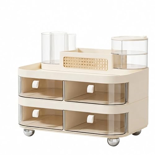 Large Makeup Organizer for Vanity, 3-Tier Dustproof Cosmetic Storage with Drawers & Brush Holder, Skincare Organizer for Bottles, Creams, Lipsticks & Palettes