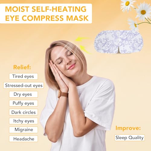 XPCARE Steam Eye Masks for Dry Eyes, Self Heated Steam Warm Eye Mask, Disposable Heated Eye Mask for Dark Circles, Puffy Eyes, Relief Stress Eye Fatigue (48PACK-Chamomile)