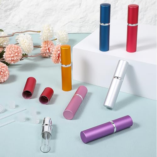 SHENLIU 56 Pcs Perfume Travel Refillable Atomizers Bulk Mini Atomizer Sprayer Perfume Bottle Portable with 56 Pieces Refill Pump Dispenser Pump Transfer Tool for Outgoing (7 Colors, 5 ml)