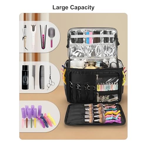 Hairstylist Travel Bag, Large Capacity Hairdressing Bag with Detachable Dividers, Professional Cosmetology Bag for Hairstylists with Dual-Layer Design, Hair Tools Organizer for Travel - Black
