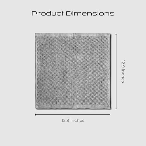 Luxury Silver-Infused Gray Washcloths 4-Pack, 600GSM, 12.9"x12.9" - Premium Hotel Spa Quality Bathroom Towels - 100% Certified Organic Cotton, Absorbent, Fast-Drying, Large, Thick & Soft