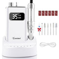 Electric Nail Drill File, Professional Portable Nails Drills Kit with Rechargeable Base 7 u?as Bits, Cordless Efile for Poly Gel Acrylic Nails Remover Home Salon Pedicure Manicure Tool, White