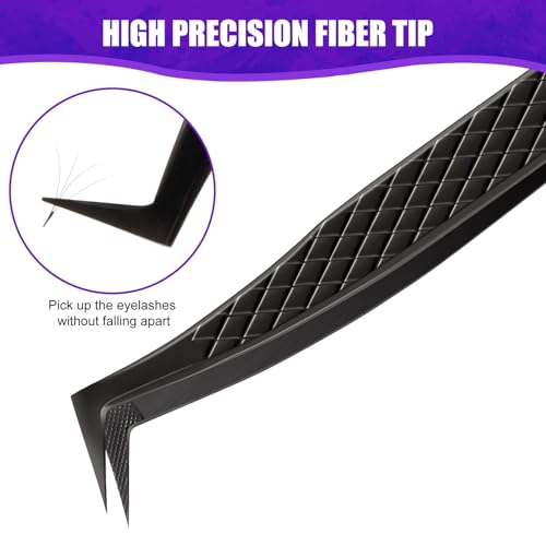 Fiber Tip Lash Tweezers for Eyelash Extension, High Precision Eyelash Tweezer Set with Diamond Grip, Lash Extension Tweezer Kit for Classic & Volume Lashes, Must-Have Tweezers for Lash Artists