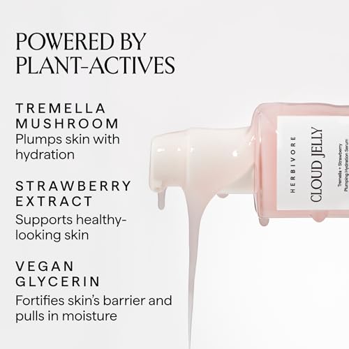 HERBIVORE Cloud Jelly Plumping Hydration Serum | Tremella Mushroom + Strawberry Extract, Lightweight, Deep Hydration for All Skin Types | Vegan, Plant-Based + Cruelty-Free, 30 mL / 1 oz
