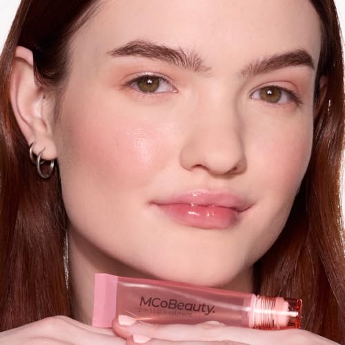 MCoBeauty - Glow and Treat 2-in-1 Lip Treatment - Birthday Cake Scent - Moisturising Lip Oil with Squalane and Roller Ball Applicator - Glossy Shine Finish - Stocking Stuffers for Teen Girls - 10ml