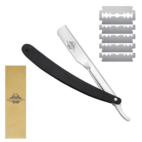 Professional Straight Razors For Men, Barber Razor 2mm Blade Straight Edge Razor For Close Shaving - Beard Cut Throat Navajas Para Barbero Shavette With 5 Shaving Blades By AJQ AESTHETICS
