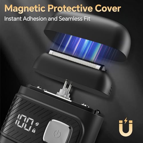 Electric Foil Shavers for Men: Mini Electric Razor for Beard/Face with 3 Floating Blades & LED Display, Cordless Face Shaver with IPX6 Waterproof Wet/Dry, USB-C Fast Chage & Travel Lock, Carbon Black
