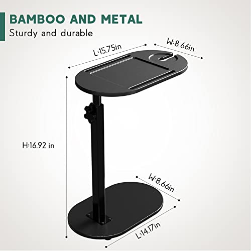 Bamboo Bathtub Tray Table with Adjustable Height, Freestanding Bathtub Caddy for Tub Against Wall, Tub Organizer Suitable for Luxury Spa and House Warming - Patent Protected (Black)
