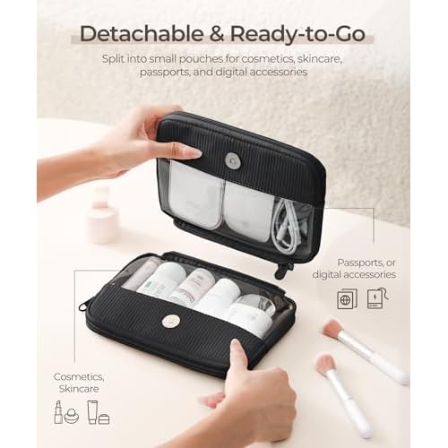 Preppy Makeup Bag, Rectangle Double Detachable Cosmetic Organizer, Clear Side Panel Portable Travel Pouches for In-Flight Essentials, Beauty & Tech Accessories, Gift for Women