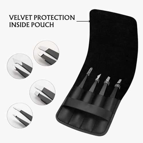 Tweezers Set ? Professional Stainless Steel Eyebrow Tweezers for Women & Men | Precision Tools for Facial Hair, Ingrown Hair & Splinter Removal (Black-Color, Set of 4) (Black)
