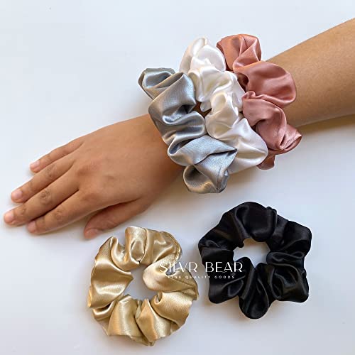 SILVR BEAR Luxury Satin Scrunchies for Women/Girls, SAME 5 COLORS AS PIC, | Hair band, Hair Ties, Scrunchies Set for Girls, Women, Best Gift for Sister, Friend, Mom | Classic Shades