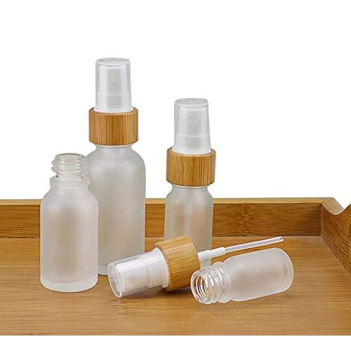 6 Pack,50ml/1.7 oz Frosted Glass Fine Mist Atomiser,Empty Thick Glass Perfume Atomizer Spray Pump Bottle with Bamboo Cap Travel Refillable Vial for Liquid Fragrance Cosmetic Container