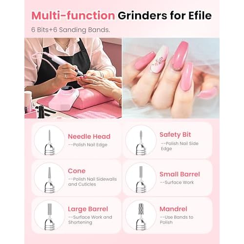 Nail Drill Professional 45000 RPM, Electric Nail File with LED Display & 45 Speeds, Rechargeable Nail Drill Kit for Acrylic Gel Nails, Manicure Pedicure at Home Salon (1800mAh-Pink)