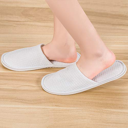 AhfuLife 10 Pairs of Waffle Spa Slippers, Closed Toe White Slippers - Fit Most Men and Women for Spa, Party Guest, Hotel and Travel