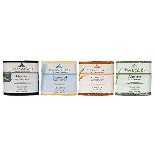 Clearly Natural Essentials Glycerin Bar Soap, Unscented, 4 Ounce, Pack of 3 (Packaging May Vary)