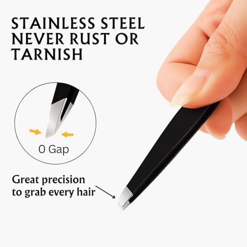 Tweezers Set ? Professional Stainless Steel Eyebrow Tweezers for Women & Men | Precision Tools for Facial Hair, Ingrown Hair & Splinter Removal (Black-Color, Set of 4) (Black)