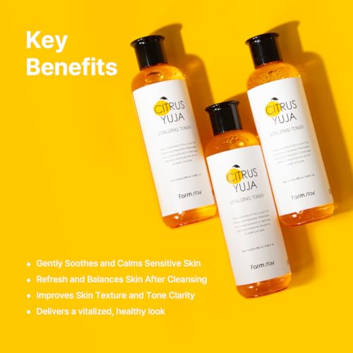 Farmstay Citrus Yuja Vitalizing Toner ? Vitamin C Facial Toner for Dry & Sensitive Skin, Dark Spot Correcting, Moisturizing & pH-Balancing, Smoothing, Korean Skin Care, for Women & Men, 9.46 fl. oz.