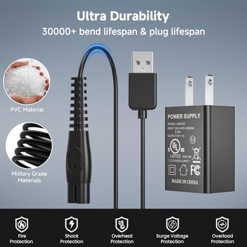 5V Charger Fit for Philips Norelco OneBlade QP2724 MG5910, USB Charging Cord Fit for Wet & Dry Shavers & Trimmers, Compatible with Philips 2000 3000 7000 Series QP2834 MG7910 MG9510 Shavers