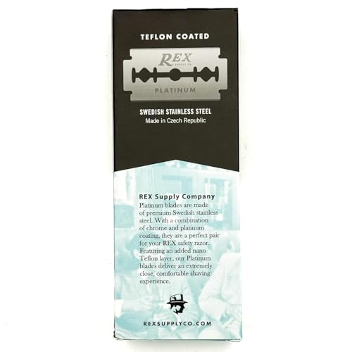 Rex Supply Co., 100 Double Edge Safety Razor Blades, Platinum Coated, Made in the Czech Republic