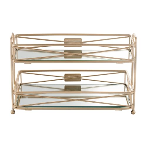 Home Details Satin Gold 2 Tier Vanity Tower (27174-SGOLD)