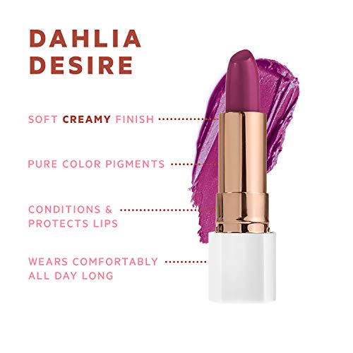 FLOWER BEAUTY Petal Pout Lipstick - Cruelty Free - Nourishing & Highly Pigmented Lip Color with Antioxidants, Dahlia Desire - Cream, 0.11 Oz