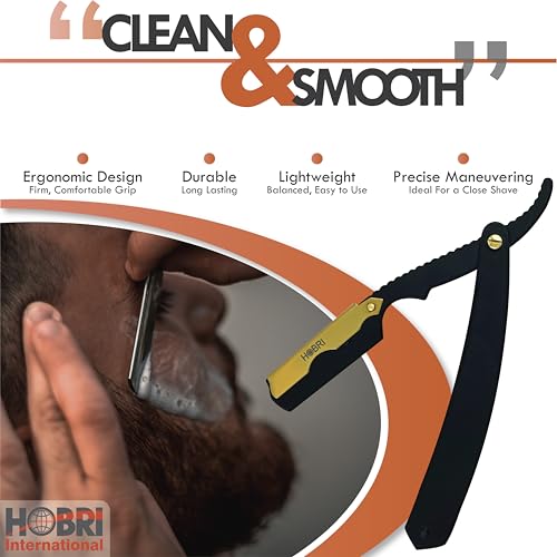 Premium Barber Straight Edge Razor with 10 Blades Men's Manual Shaver Salon Quality Razor (Black)